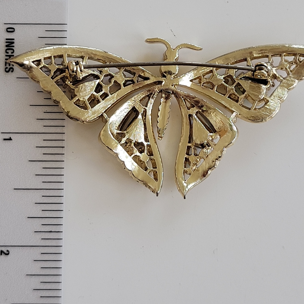 Gold-tone Rhinestone Butterfly Brooch - Picture 3 of 7